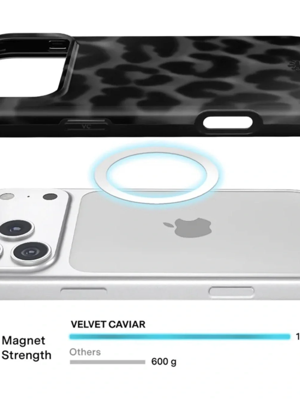 Velvet Caviar Black Leopard Print Phone Case and matching MagSafe grip